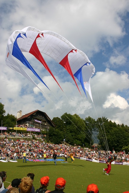 A replica of David Barish's early paraglider on display at the St Hilaire festival in 2005. Photograph: Ed Ewing A replica of David Barish's early paraglider on display at the St Hilaire festival in 2005. Photograph: Ed Ewing