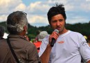 Christian Ciech is interviewed in the landing field after winning Task 3