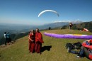 Buddhist monks on the paragliding launch at the Pre-PWC 2008. Photograph: Ed Ewing