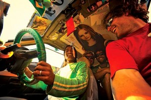 Felix Wolk enjoys the local transport in Pokhara