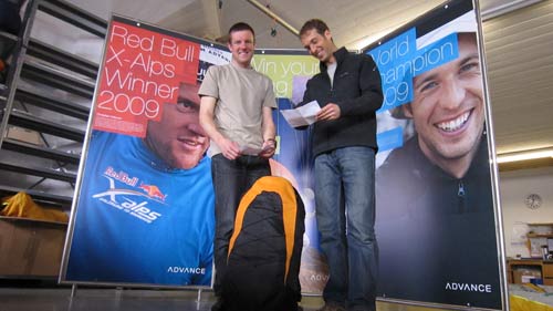 Advance_Chrigel_Andy_Win_your_Wing_2010 Red Bull X-Alps 2009 winner, Chrigel Maurer, and World Champion Andy Aebi select the winners of Advance's 'Win your Wing' promotion