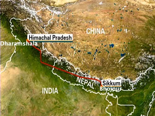 map of himalayas. Himalayan Odyssey route map