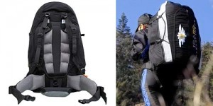Icaro's Energy Cross as a rucksack, showing the demountable padded hip belt and carry system, and the rough size of the pack when carried.