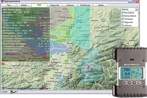 Skytraxx Control screen image with the GPS vario unit inset