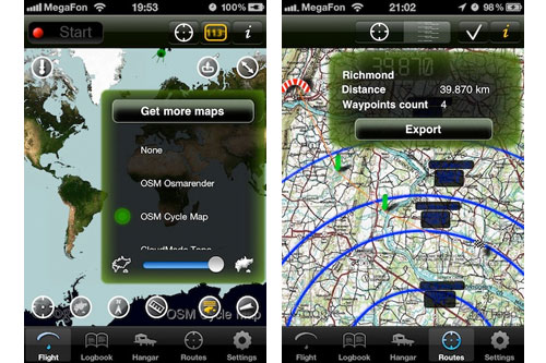Screen shots from the Apple iVariometer app on an iPhone