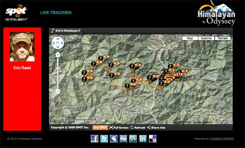 Eric Reed's Spot page shows him in Sikkim on 16 March