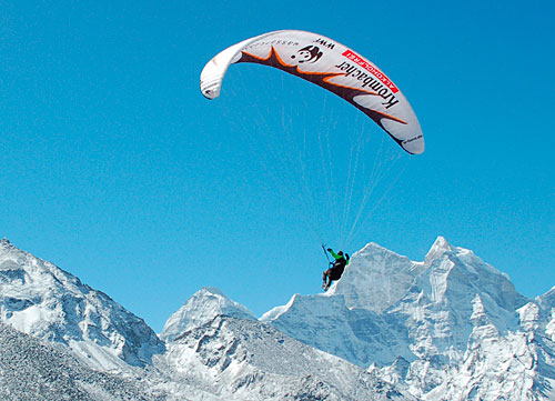 Mike flying in front of Thamserku, 6,608m