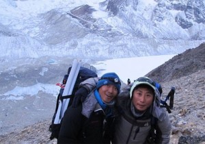 Babu Sunuwar and Lakpa Tshering Sherpa on the lower slopes of Everest earlier this season. Photo: Babu Sunuwar