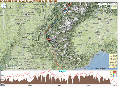 Luc Armant's tracklog from his 6 May flight, taken from the French league's website Luc Armant's tracklog from his 6 May flight, taken from the French league's website