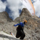 Michael Gerbert (GER) takes off at the foot of the Tre Cime during the Red Bull X-Alps, Italy on 21 July 2011. Photo: Red Bull X-Alps