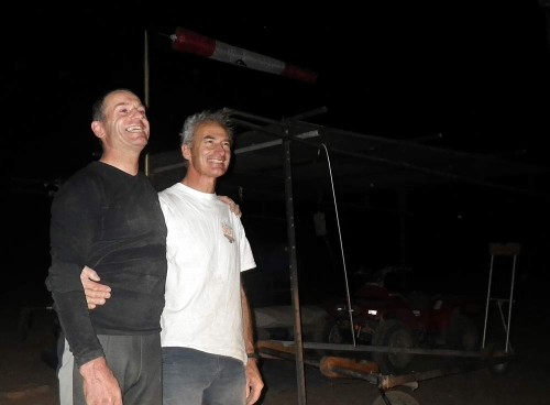Packing up in the dark: Carlos Pugnet (ES) and Patrick Chopard (FR) after their record-breaking day in Namibia Packing up in the dark: Carlos Pugnet (ES) and Patrick Chopard (FR) after their record-breaking day in Namibia