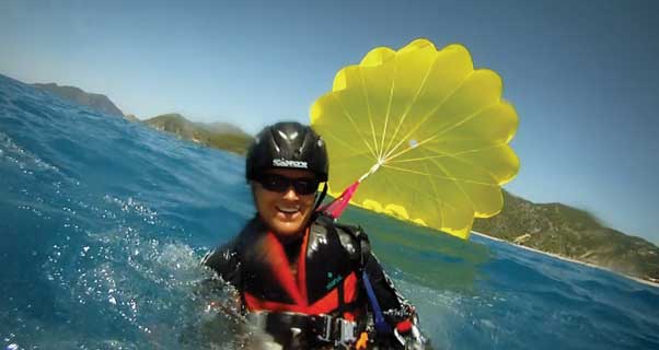Jocky Sanderson in the water while filming Security in Flight 2