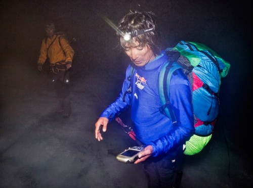 Navigating by headtorch in the 2011 Red Bull X-Alps. Photograph: Red Bull Content Pool / Vitek Ludvik