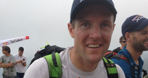 Chrigel Maurer arrives at the top of Peille at 11.10am. His third Red Bull X-Alps win. Photo: Red Bull X-Alps / Facebook