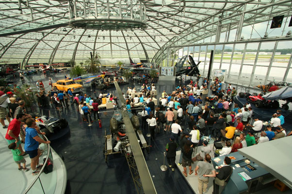 The scene at Hangar 7 in Salzburg, Austria, at the Red Bull X-Alps press conference. Photo: Ed Ewing