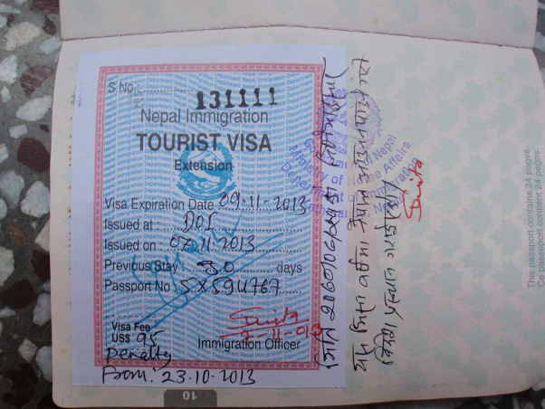 Veteran Canadian tandem pilot Grey Hamilton's passport, stamped with an exit visa requiring his immediate departure from Nepal. Photo: Grey Hamilton